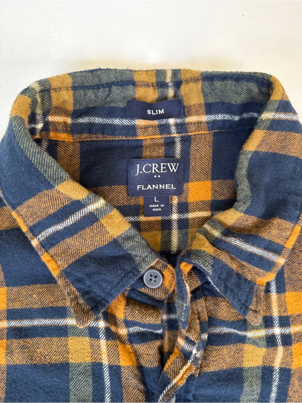 J. Crew Navy and Mustard Plaid Flannel Button-Down Shirt